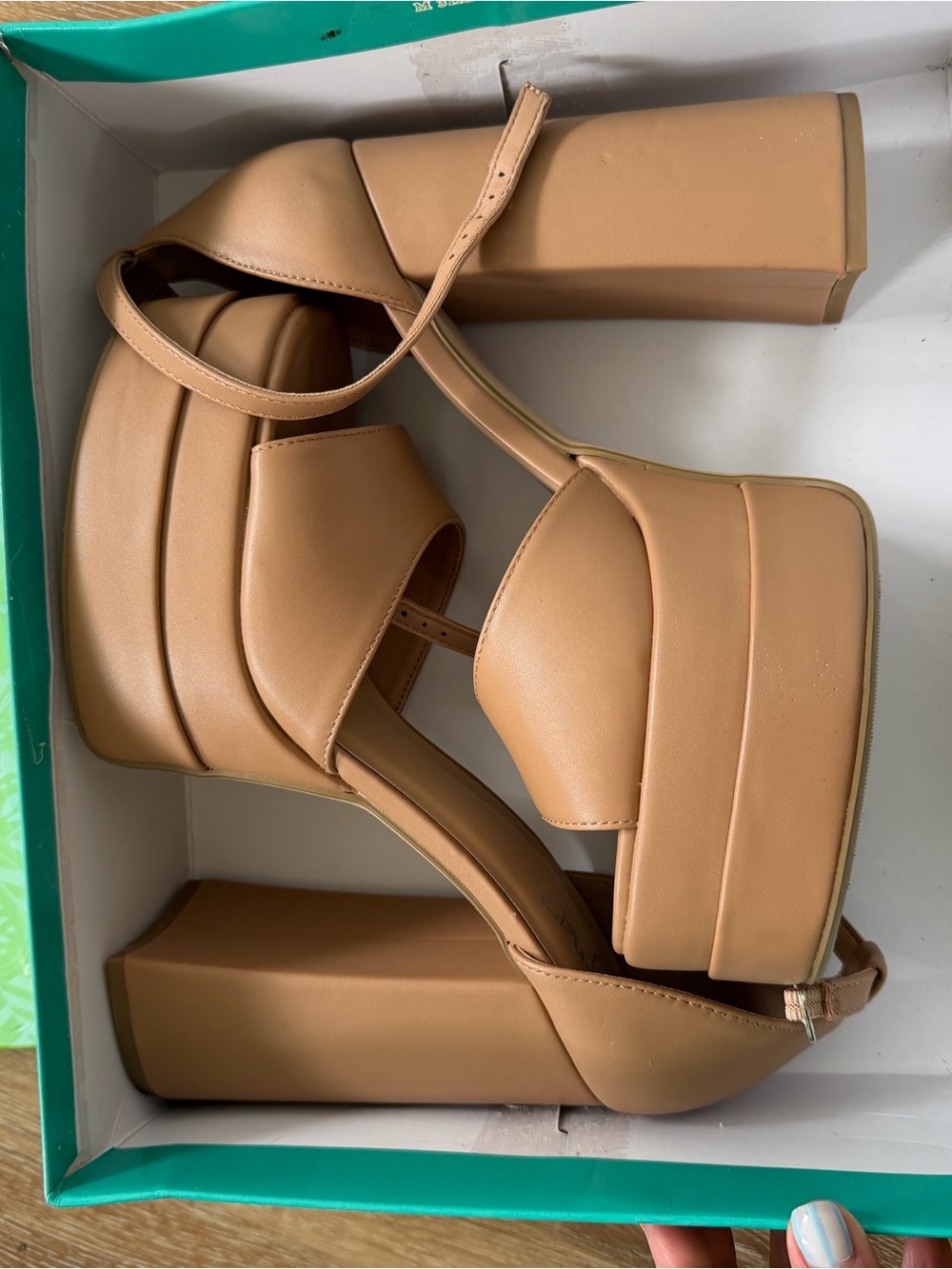 Platform Block Heel Sandals in Tan Size9